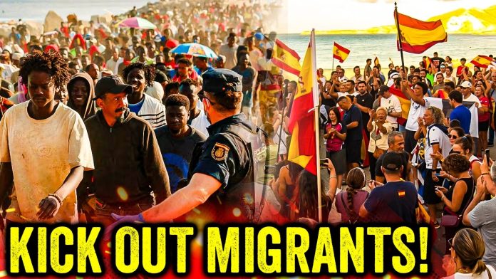Ceuta Residents DESTROY Migrant Beach Camp, THROW Belongings into the Sea!!!